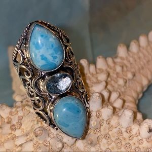 Larimar + Blue Topaz handcrafted Renaissance ring